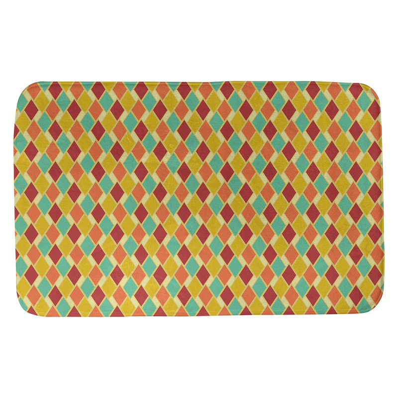 Tapis pour salle de bain rétro diamants Leffel, l 21 po x L 34 po, Jaune / beige