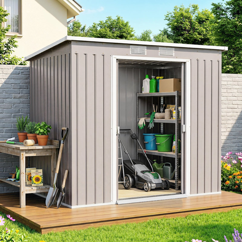 Braydan 7 x 4ft Metal Garden Shed Waterproof with Foundation Kit Grey