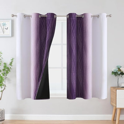 Estelar Textiler Purple And Greyish White Ombre Blackout Curtains 54 Inch Length 2 Panels, Full Room Darkening Gradient Drapes For Kitchen,Thermal Insulated Grommet Short Curtains For Bathroom,42Wx54l
