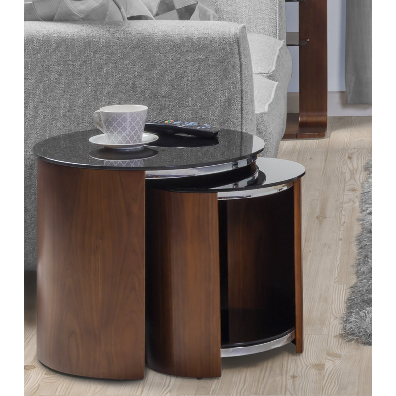Teo Glass Top Sled Nesting Tables, Walnut