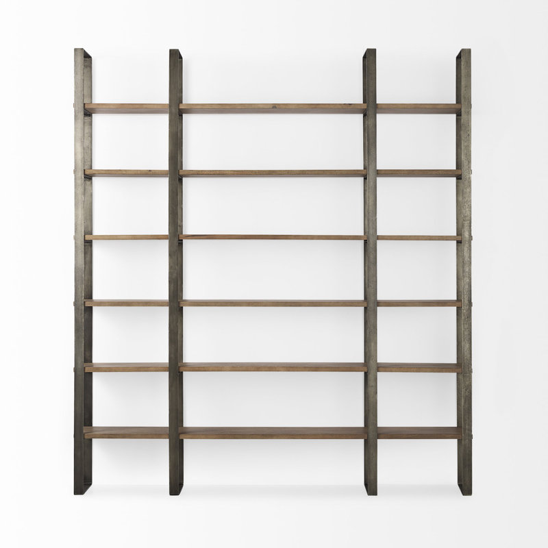 Tauton II 90" Bookcase, Antique Nickel/Medium Brown