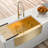 30" Stainless Steel Gold Sink, Nano Technique, Easy Drain, Quiet Cooking Environment Kitchen Sink Gold, 16g, R10 Corner, Maintenance, Included Dish Grid
