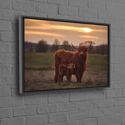 Large Coastal Highland Cow Wall Art on Cotton Canvas for Living Room Bedroom and Farmhouse Decor with Animal Theme Design