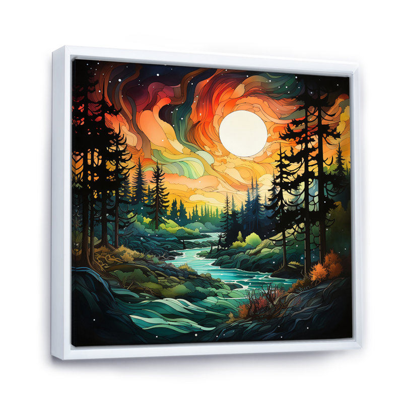 " Landscape Aurora Borealis Natures II ", 36" H x 36" W x 1.5" D, White Floater Framed