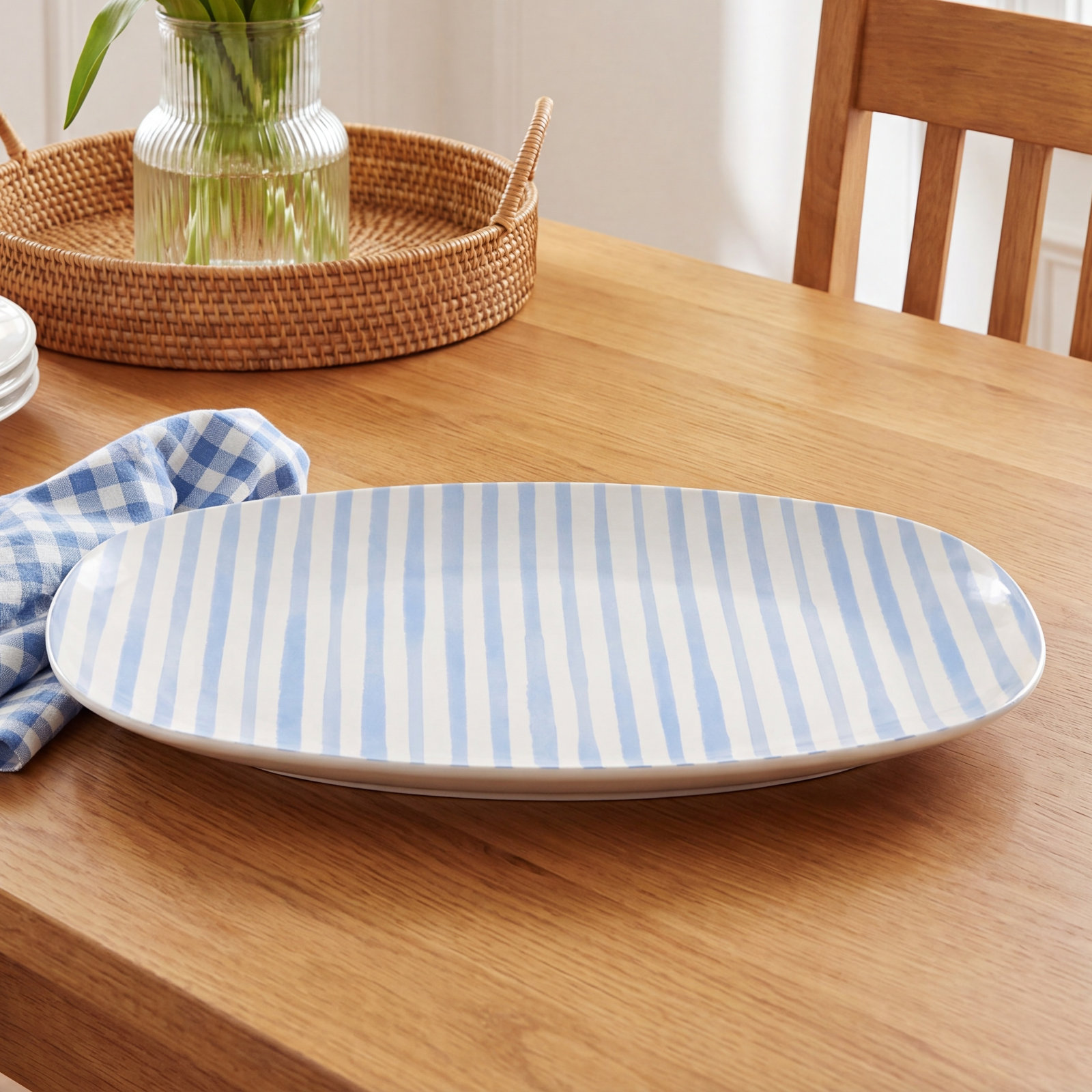 Traychic Oval Resin Platter, Light Blue