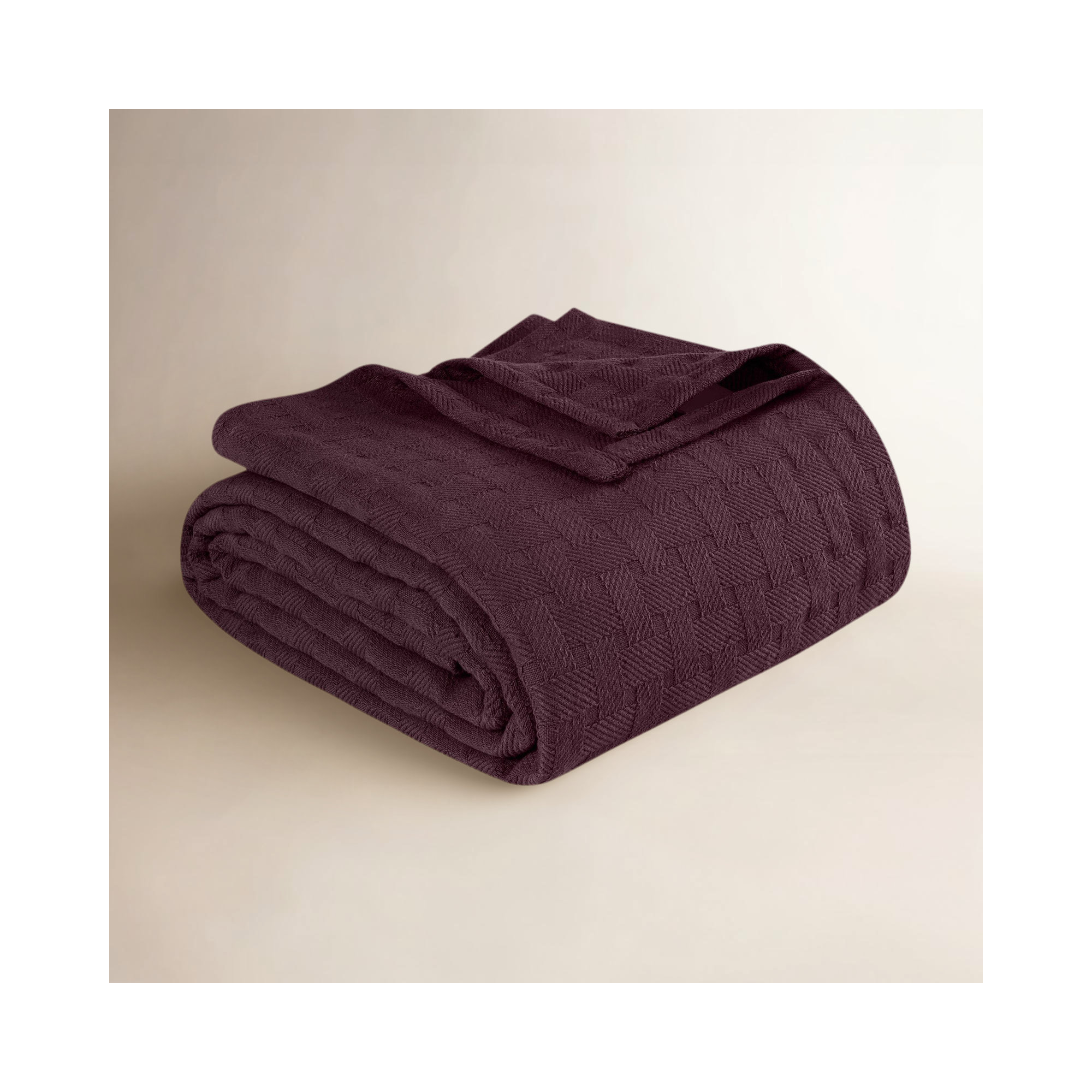 Bertie Cotton Machine Woven Throw Blanket, Full/Queen, Plum