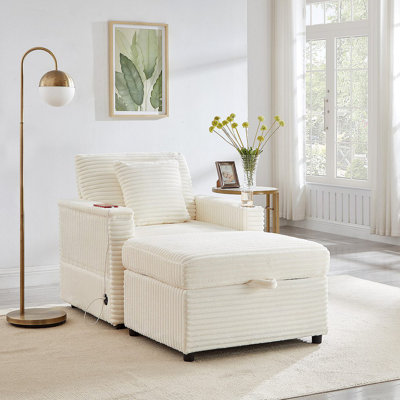 Canapé confortable moelleux en velours côtelé, espace de rangement pour une grande chaise simple, méridienne super moelleuse avec repose-pieds et tableau, convenant à une salle de repos, à un appartement
