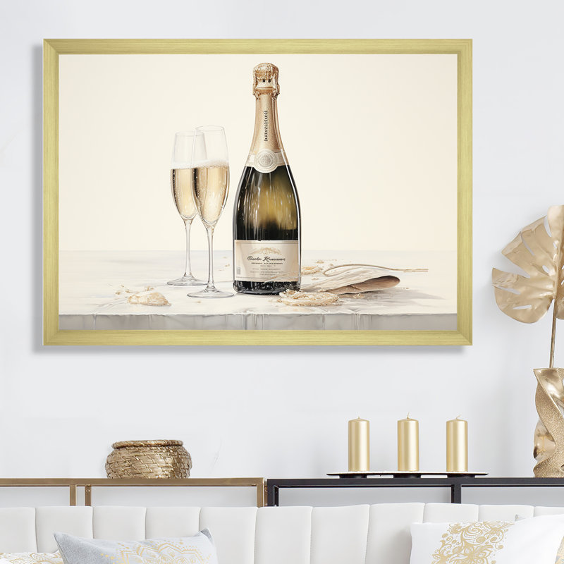 Curve Champagne Glassese - Décoration murale vin et champagne, H 34 po x l 44 po x P 1,5 po, Encadrement doré