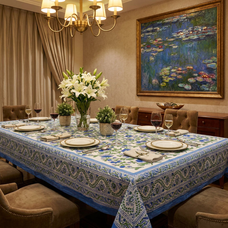 Cobalt Garden Floral Tablecloth, 60" W x 90" L