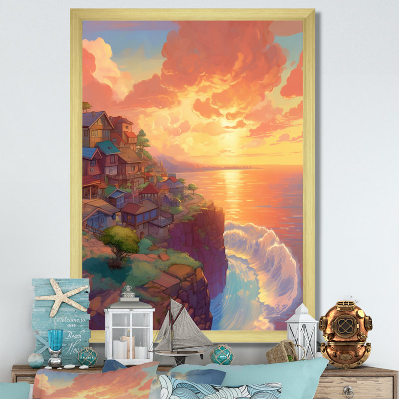 «Seaside Village Dream I», reproduction sur toile, H 20 po x l 12 po x P 1 po, Encadrement doré
