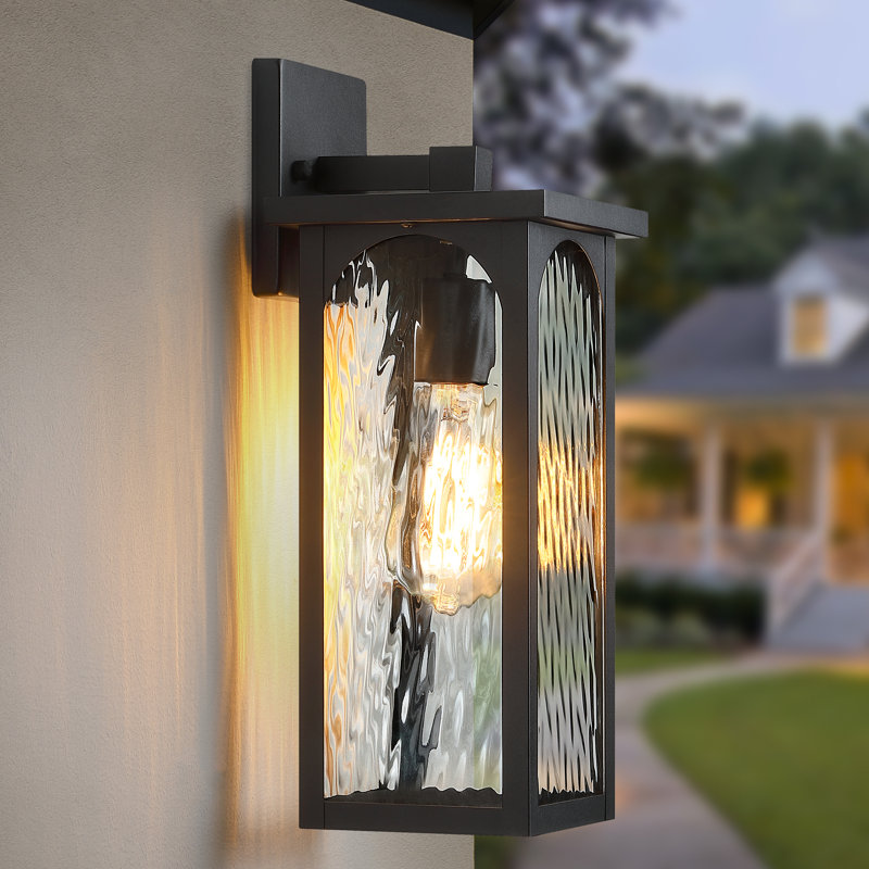 1-light 15" Outdoor Wall Light With Water Glass Shade