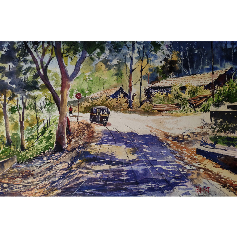 Un véhicule sur la route | Aquarelle sur papier fait à la main | Par Prabhas Parappur
