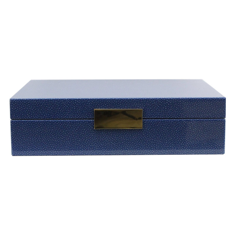 Blue Lacquered Shagreen Jewelry Storage Box with Silver Clasp