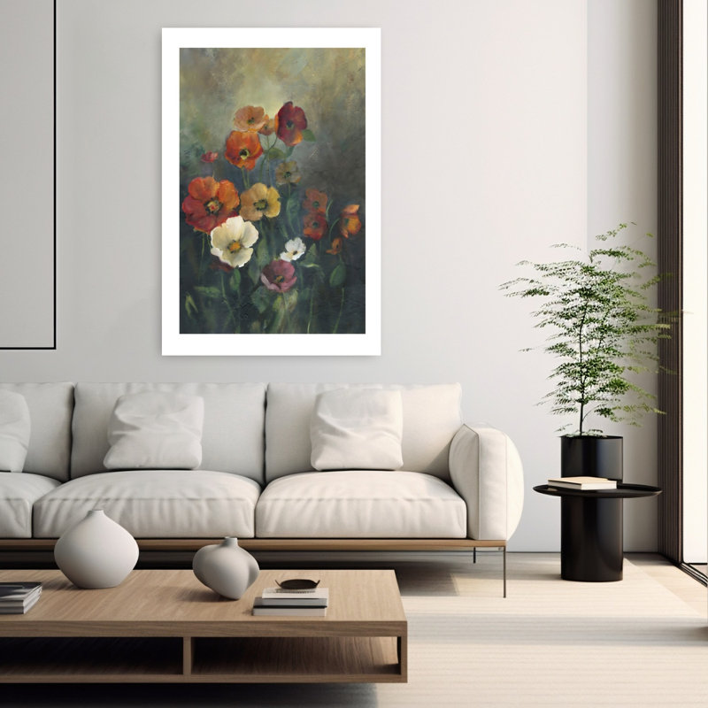 Coquelicots à l'aube, art mural abstrait contemporain délicat, nature, H 60 po x l 40 po
