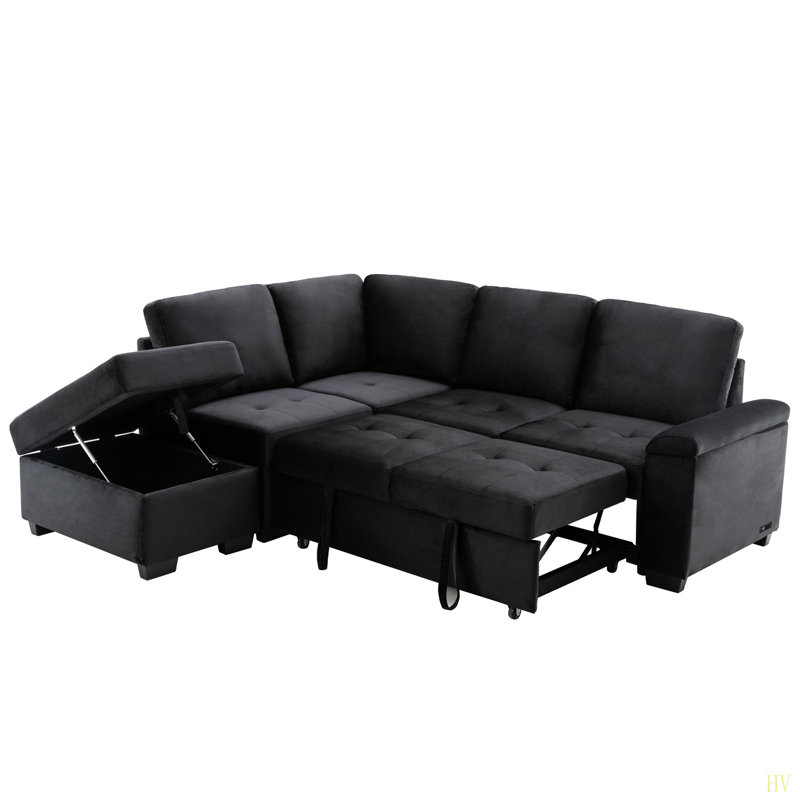 Timitra 3 - Piece Upholstered Sectional, Black Velvet