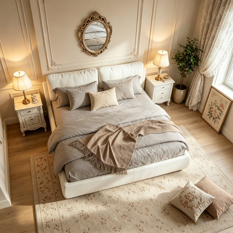 Structure de lit plateforme tapissier avec tête de lit amovible, tissu bouclé, aucun sommier nécessaire, Beige, Queen
