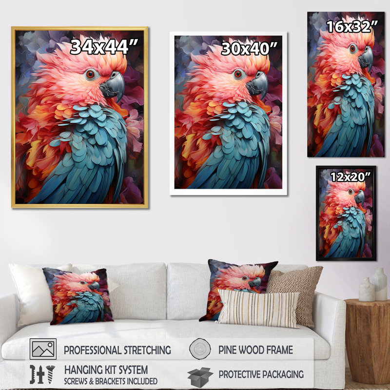 Plumes d'harmonie roses et bleues, Cadre simple noir, H 32 po x l 24 po x P 1 po
