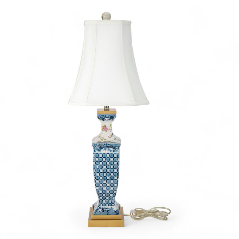 Garden Trellis Hand Painted Porcelain Table Lamp with Gold Base