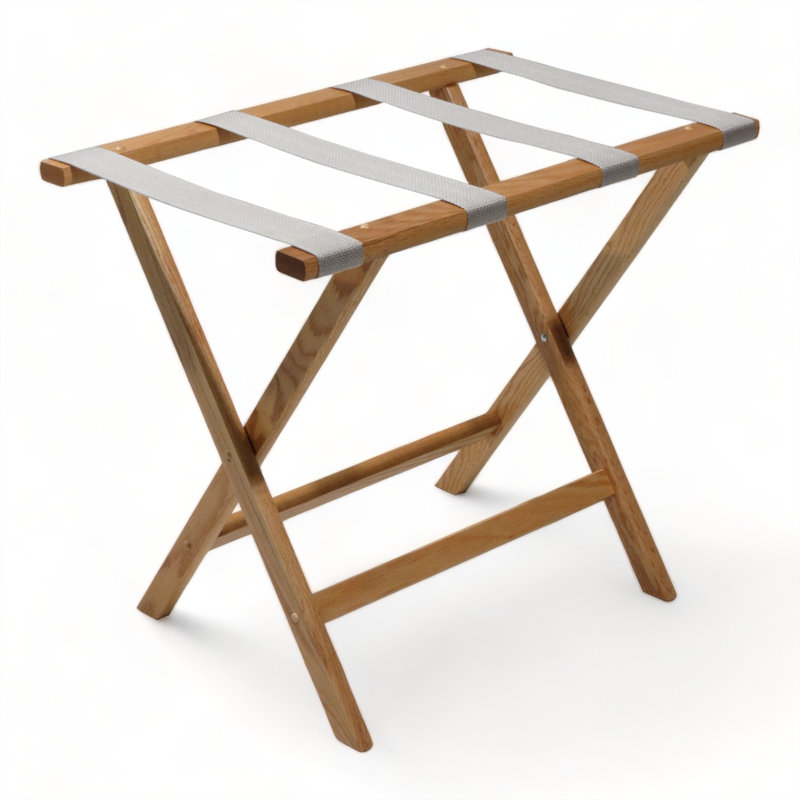 Porte-bagages pliable en bois, Argent, Chêne clair