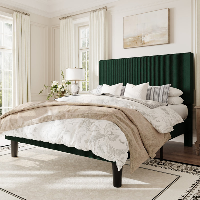 Modern Corduroy Platform Bed With Adjustable Headboard,Maximize Space With Under-Bed Storage,No Box Spring Required, Full