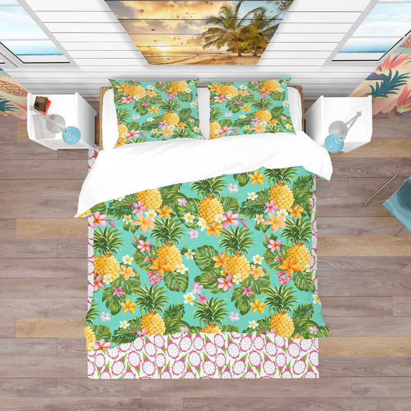 Ensemble de housse de couette tropical, Housse simple + 1 taie décorative
