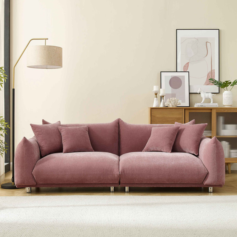 Arnya Upholstered Sofa with Round Arms, Old Rosa Rayon/Viscose, 29" H x 88.9" W x 37" D, 3