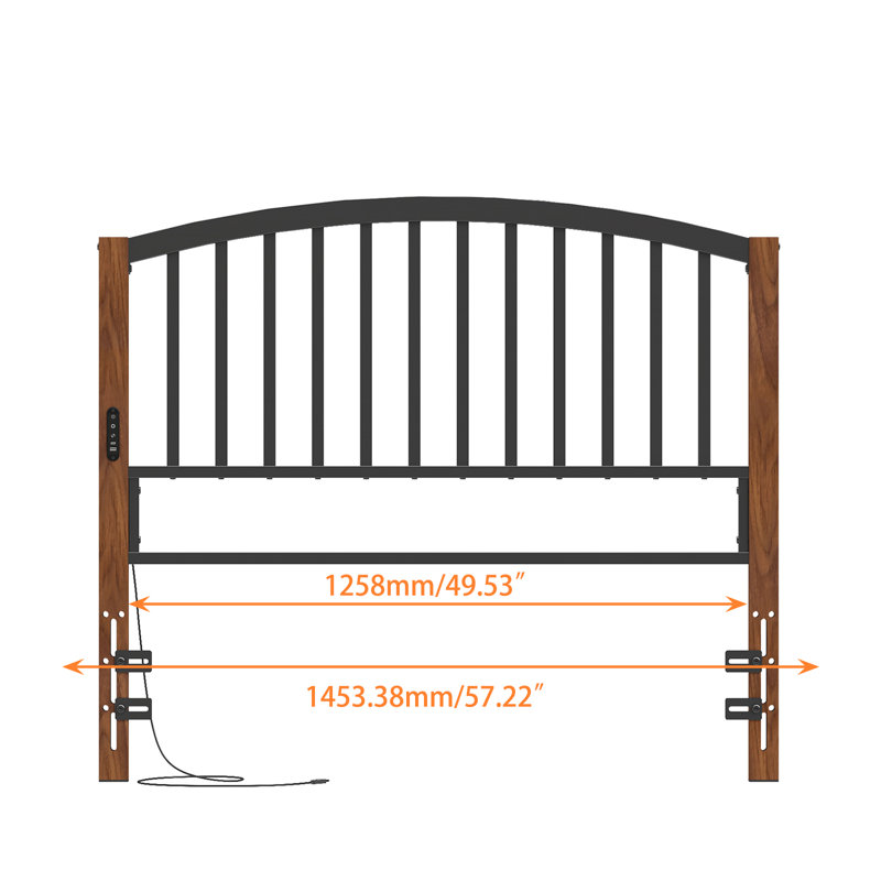 Arch Slats Metal Headboard, Wood Black, Full