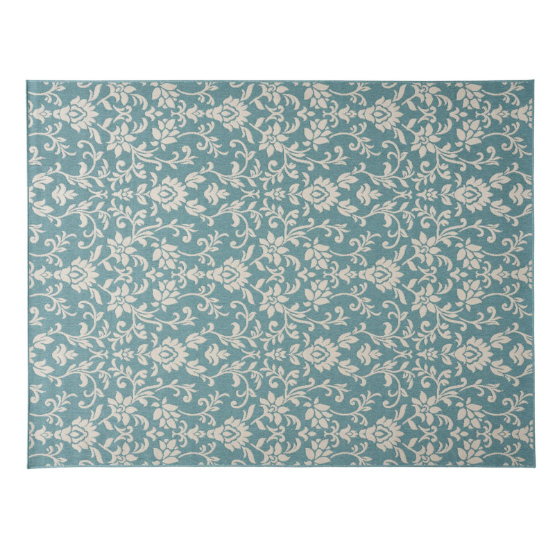 Tapis de zone bleu botanique Hewlett, Rectangle 5 pi 3 po x 7 pi
