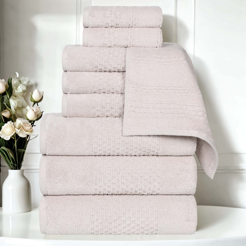 Playa Zero Twist Cotton Medium Weight Solid Waffle Textured Towel Set, Silver, 9 Pc Towel Set (3-Bath, 3-Hand, 3-Face)