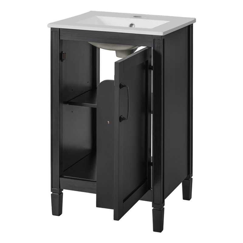 Meuble-lavabo 20 po avec comptoir en céramique, Noir