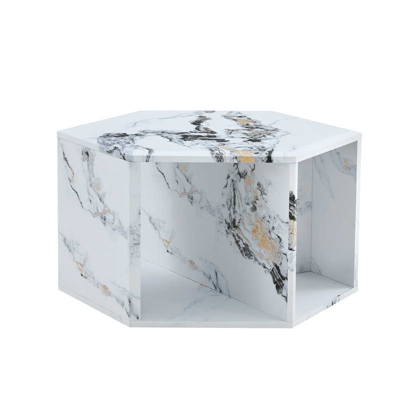 Hexagonal MDF Coffee Table, Characteristic Pattern Stickers, Multi-Hole Design To Give More Storage Space