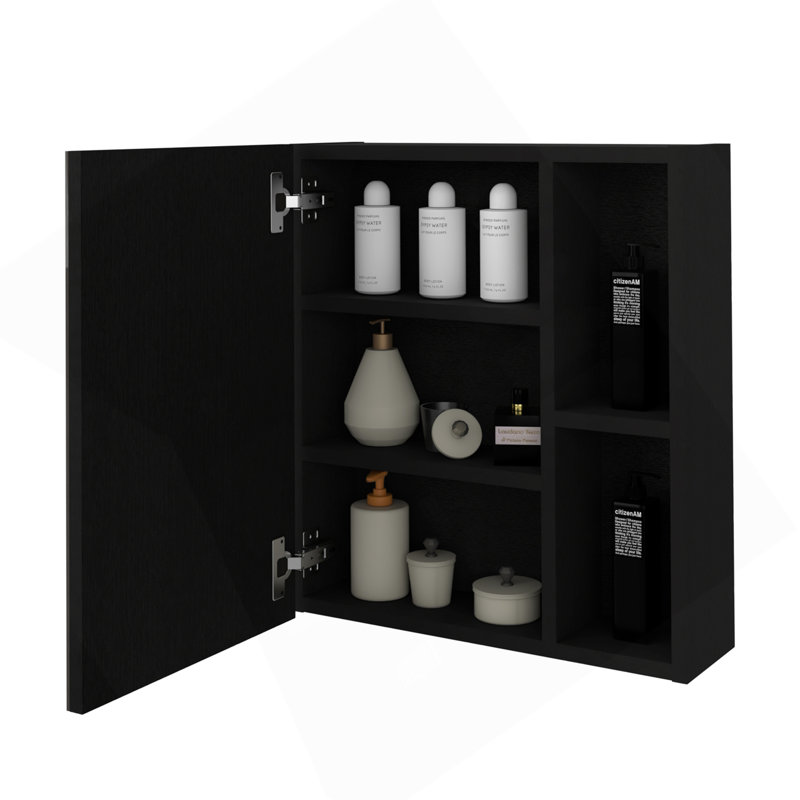 Armoire à pharmacie avec miroir Clifton, cinq tablettes internes, finition wengé noir, Noir
