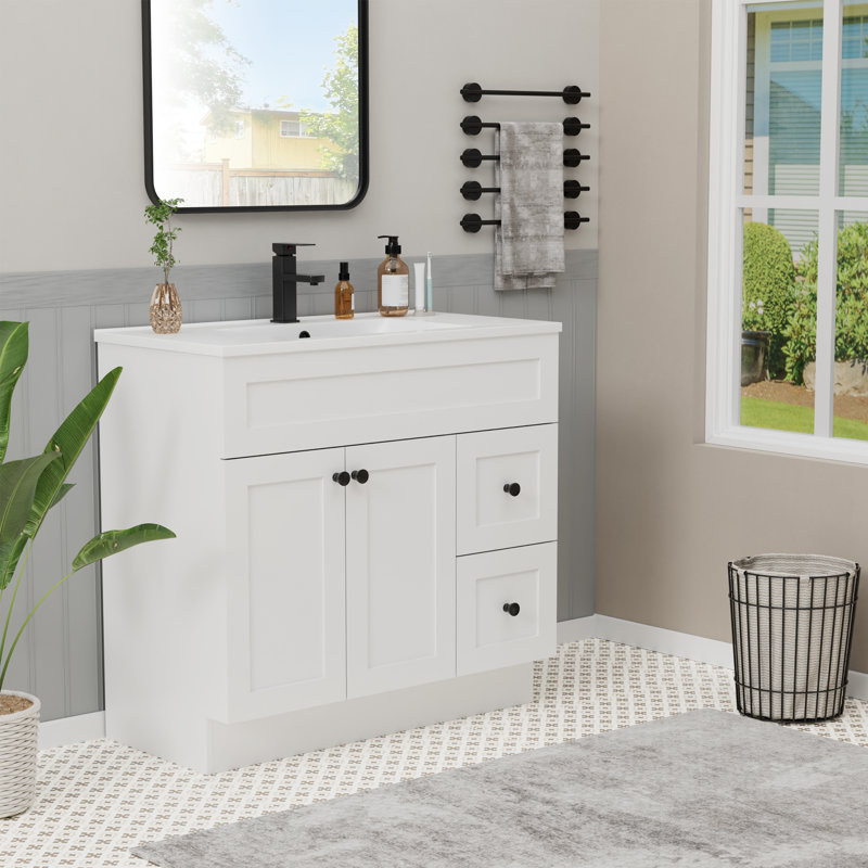 Romia 36'' Modern Single Bathroom Vanity Set with Sink Top, Faucet and Drain, Hand Painted, White