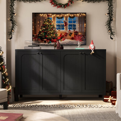 55" Black Sideboard Buffet Cabinet With Storage Modern Credenza With Doors Heavy Duty Wood Tv Media Console Table Accent Cabinet For Living Room Hallw by Ebern Designs