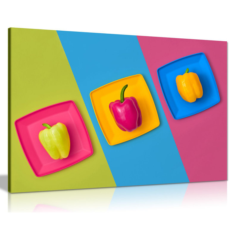 Minimal Colourful Bright Peppers Kitchen - Wrapped Canvas Print, 20cm H x 31cm W