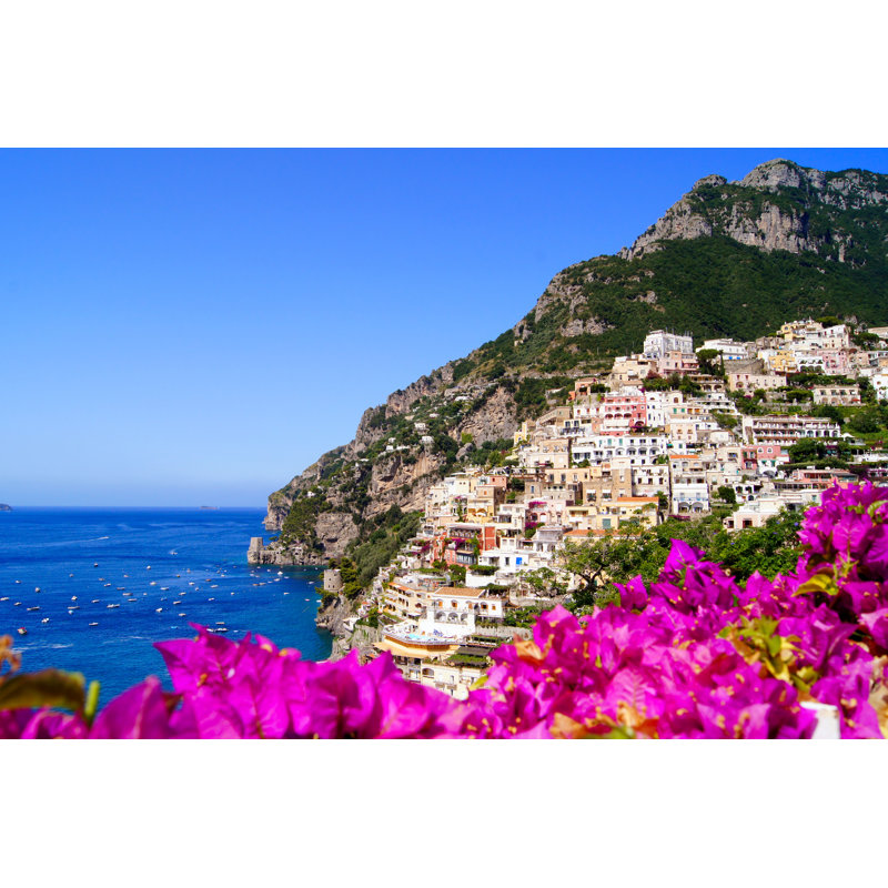 Positano, Amalfi Coast View With Flowers by Jenifoto - Wrapped Canvas Print, 30.48cm x 45.72cm