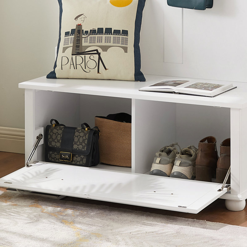 Hall Tree with Bench, Shoe Storage and Coat Hooks, White