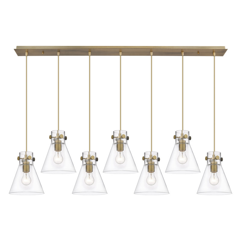 Luminaire suspendu conique à 7 lumières Amrith, Transparent, Nickel poli