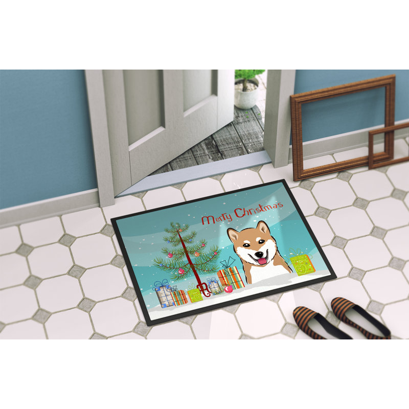 Tapis de porte pour l’extérieur anti-dérapants pour l’arbre de noël et le shiba shiba, Rectangle 1 pi 6 po x 2 pi 3 po