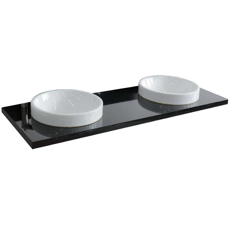 Tiara 61'' Double Bathroom Vanity Top with Sink, Black Galaxy Granite
