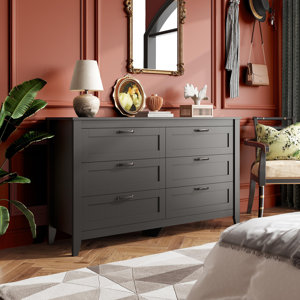 Serefina 6 Drawer Wood Black Double Dresser