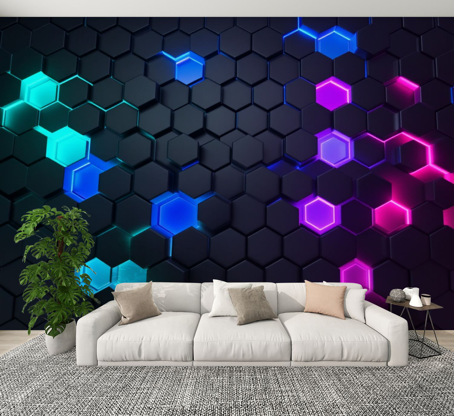 Red Barrel Studio® Peel and Stick Wallpaper Futuristic Neon Hexagon ...