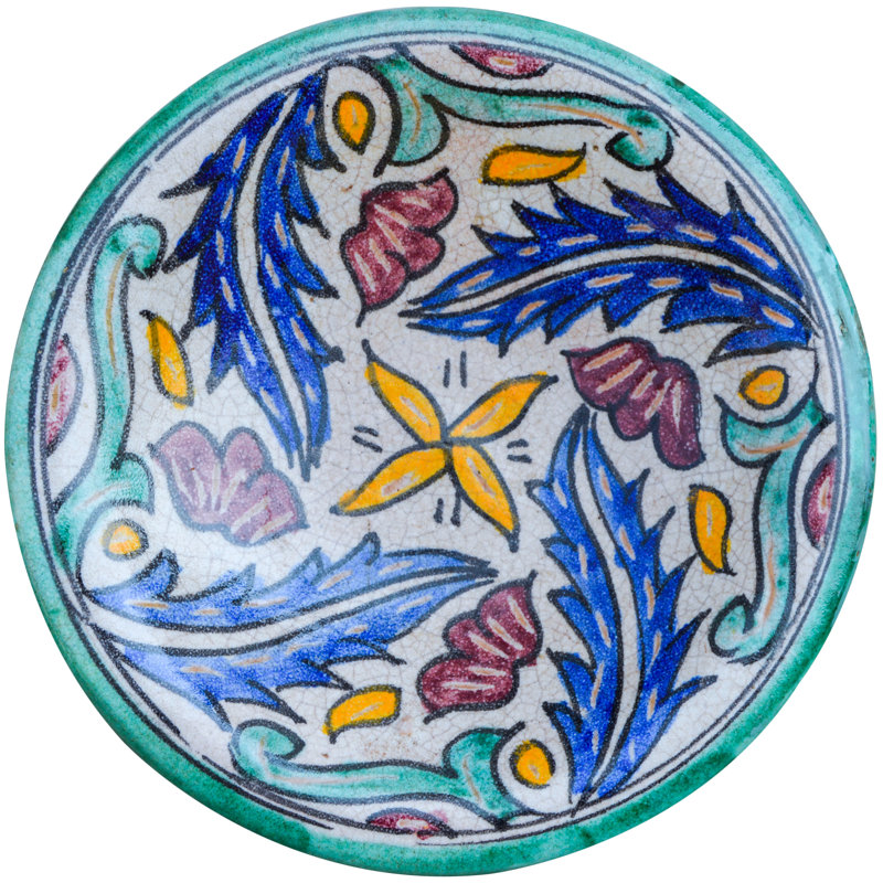 Assiette décorative en céramique bleue / jaune / rouge