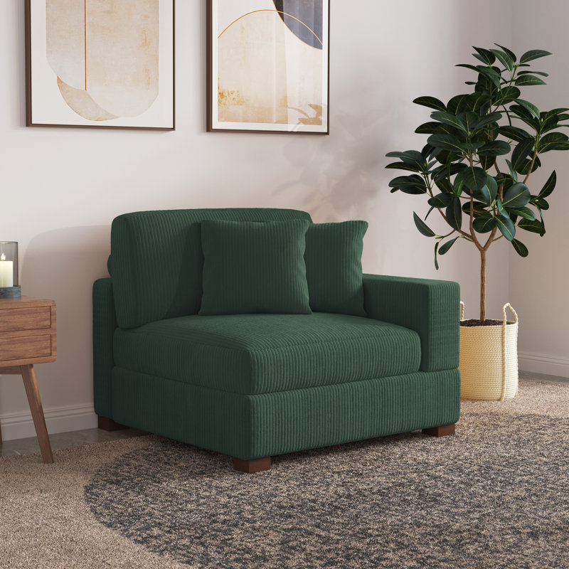 Fauteuil en velours côtelé vert avec dossier coussiné Milbrey, Vert forêt, Velours côtelé