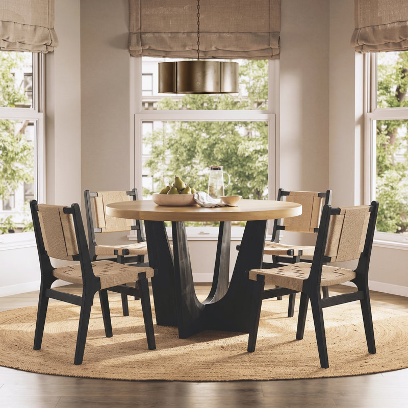 Ensemble de chaises de salle à manger en bois d'hévéa massif Kelston, Non, Beige Rope/Black