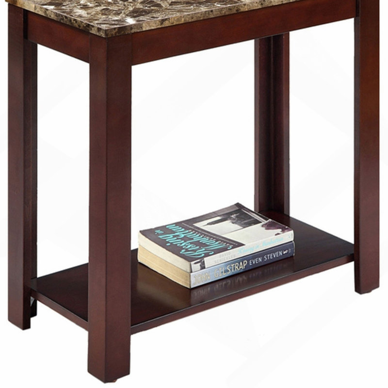 Wooden End Table With Marble Print Top