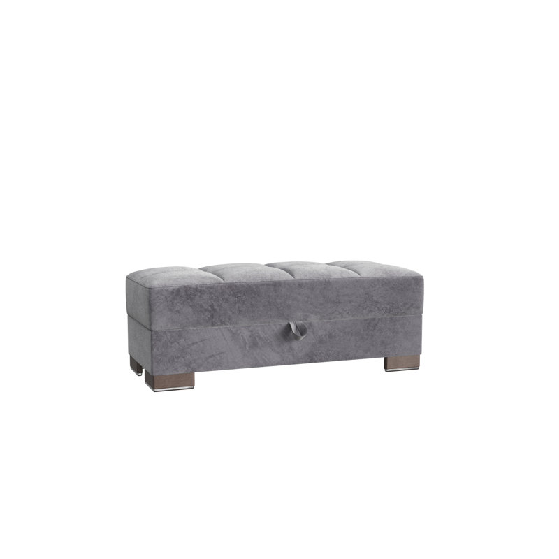  Clemmer Fabric Upholstered Ottoman with Storage, Firm Seat Cushion, Gray Microfiber