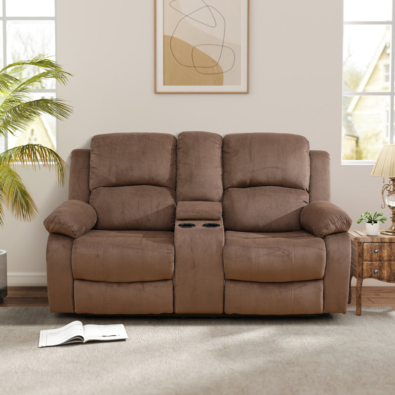 Double Manual Recliner Chair, Overstuffed Loveseat w/ Cupholders, Velvet, Brown, Brown Velvet