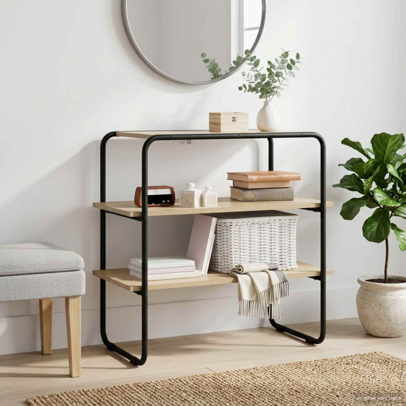 Console Table, 75cm H x 100cm W x 41cm D, Sonoma Oak / Black, Sonoma Oak