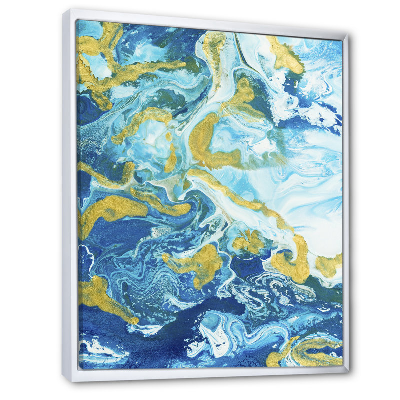 Marbre classique bleu et or, H 36 po x l 24 po, Toile encadrée flottée blanche
